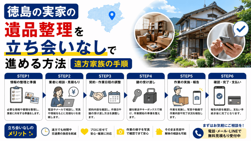 徳島の実家の遺品整理を立ち会いなしで進める方法｜遠方家族の手順